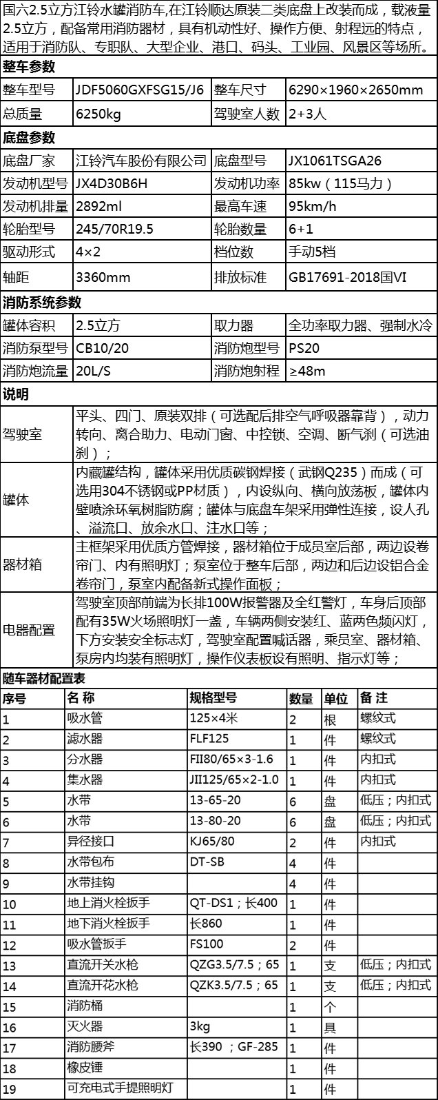 國(guó)六江鈴順達(dá)2.5立方水罐消防車(chē)